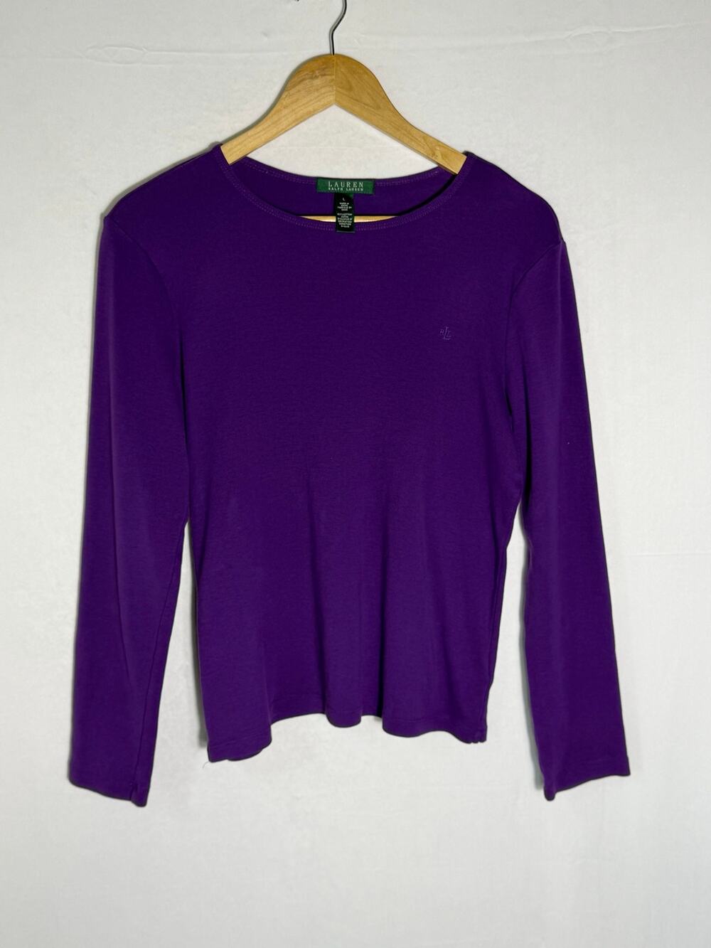 Lauren Ralph Lauren Purple Long Sleeve Shirt Crewneck Cotton Embroidered Logo L